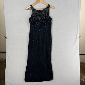 Vintage Ann Taylor Dress Womens 2 Black Silk Midi Floral Embroidered Sheath NWT